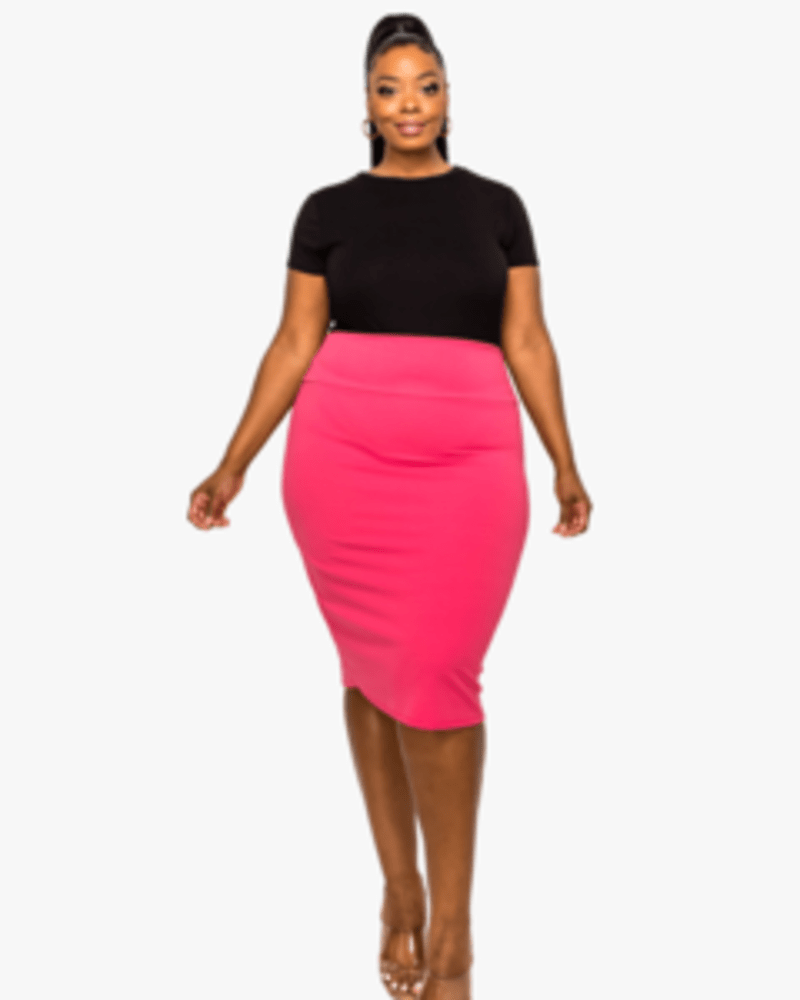 Front of a model wearing a size 1X Molly Pencil Skirt in Deep Fuchsia by L I V D. | dia_product_style_image_id:241077